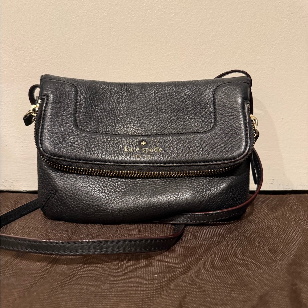 kate spade Black Pebbled Leather Crossbody with Gold Hardware
